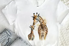 Watercolor Mom and Baby Giraffe PNG Clipart Product Image 2