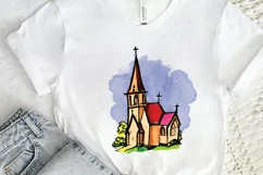 Watercolor Church Sublimation PNG Clipart Product Image 2