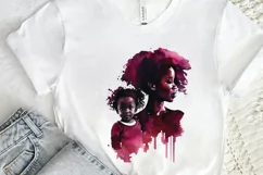 Watercolor black Mom and Daughter PNG Clipart Product Image 2