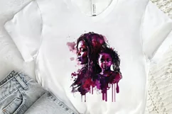 Watercolor black Mom and Daughter PNG Clipart Product Image 2