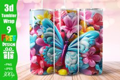 3D Butterflies Colorful 20oz Skinny Tumbler Sublimation Product Image 2