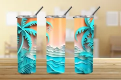 3D Beach 20 oz Skinny Tumbler Sublimation, 3d Plam Tree Wrap Product Image 3