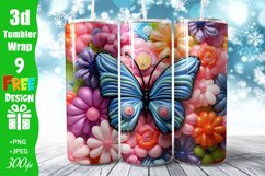 3D Butterflies, Colorful 20 oz Skinny Tumbler Sublimation Product Image 2