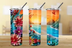 3D Sunrise Beach 20 oz Skinny Tumbler Sublimation Product Image 3