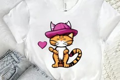 Watercolor Funny Cat Valentine PNG Clipart Product Image 2