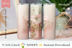 Floral Cross Sublimation Tumbler, Pink Cross Tumbler Wrap Product Image 1