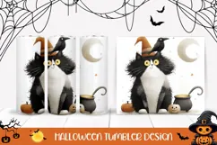 Cartoon Halloween Cat Tumbler, Spooky Halloween Print Product Image 1