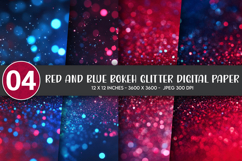 Red and Blue Bokeh Glitter Digital Paper Product Image 1