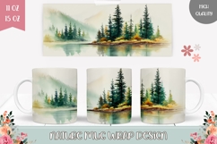 Watercolor Lake Mug Wrap Design, Mountains Mug Template Product Image 1