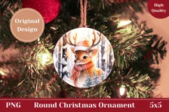 Watercolor Christmas Ornament, Christmas Deer Product Tag Product Image 1