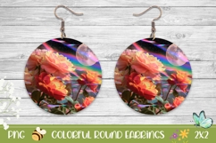 Pink Roses Round Earrings PNG, Floral Round Earrings Design Product Image 1