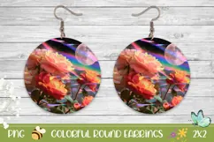 Pink Roses Round Earrings PNG, Floral Round Earrings Design Product Image 1