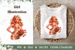 Pin Up Girl Illustration, Cartoon Girl Sublimation Product Image 1
