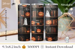 Halloween Pumpkins Tumbler Wrap, 3D Ghosts Tumbler Template Product Image 1