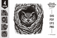 Owl Silhouette Woodcut Style Vector Illustration Product Image 1