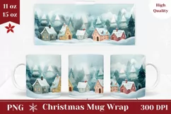Christmas Mug Wrap Design, Winter Village Mug PNG Product Image 1