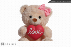Cute Teddy Bear Holding A Love Heart Sublimation PNG Product Image 1