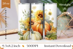 Watercolor Pumpkins Tumbler, Thanksgiving Sublimation PNG Product Image 1