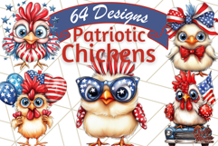 Funny USA Chickens Png, July Red White Blue Farm Clipart Png Product Image 1