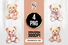 Cute Watercolor Teddy Bear Clipart PNG Product Image 1