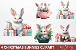 Chirstmas Bunnies Clipart PNG Product Image 1