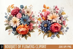 Wedding Flowers Bouquet Clipart, Watercolor Clipart Product Image 1