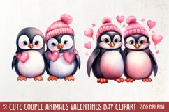 Cute Couple Animal Valentine Clipart, Valentines Day Couplet Product Image 1