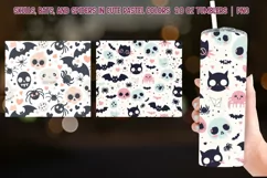 Spooky Kawaii Halloween Tumbler Wrap 20oz - Skulls, Bats Product Image 2