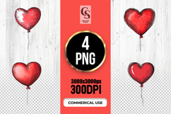 Hand Drawn Red Heart Balloon Clipart Sublimation PNG Product Image 1