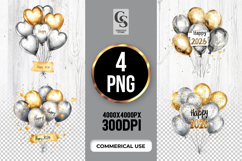 Gold Silver Balloon Happy 2026 Clipart Sublimation PNG Product Image 1
