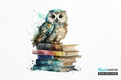 Watercolor Owl On Books PNG Clipart Product Image 1