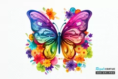 Rainbow Butterfly and Flowers PNG Clipart Product Image 1