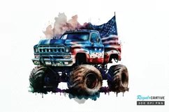 Watercolor American Monster Truck png clipart Product Image 1