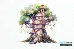 Fairy Tree House Watercolor PNG Clipart Product Image 1