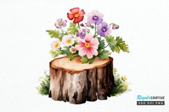 Flower Wooden Stump Watercolor Sublimation PNG Clipart Product Image 1