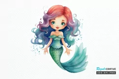 Cute Mermaid Watercolor PNG Clipart Product Image 1