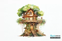 Fairy Tree House Watercolor PNG Clipart Product Image 1