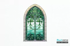 Emerald Stained Glass Arched Window PNG Clipart Product Image 1