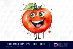 Watercolor Cute Tomato Happy Face Sublimation Clipart Product Image 1