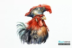 Rooster Pirate Watercolor Sublimation PNG Clipart Product Image 1