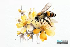 Bee and Flowers Watercolor PNG Clipart Product Image 1
