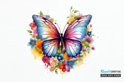 Rainbow Butterfly and Flowers PNG Clipart Product Image 1