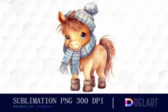 Watercolor Cute Winter Pony PNG Clipart Product Image 1