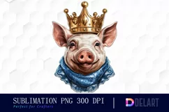 Pig Wearing Crown Watercolor Clipart PNG Product Image 1