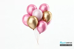 Gold Chrome and Pink Balloons PNG Clipart Product Image 1