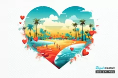 Retro Beach Heart Watercolor PNG Clipart Product Image 1