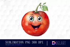 Watercolor Cute Tomato Happy Face PNG Clipart Product Image 1