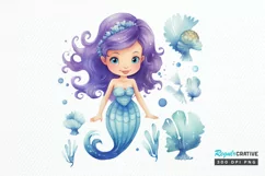 Cute Mermaid Watercolor PNG Clipart Product Image 1