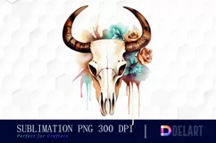 Western Cow Skull Watercolor Clipart PNG Product Image 1