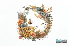 Watercolor Floral Wreath Autumn PNG Clipart Product Image 1